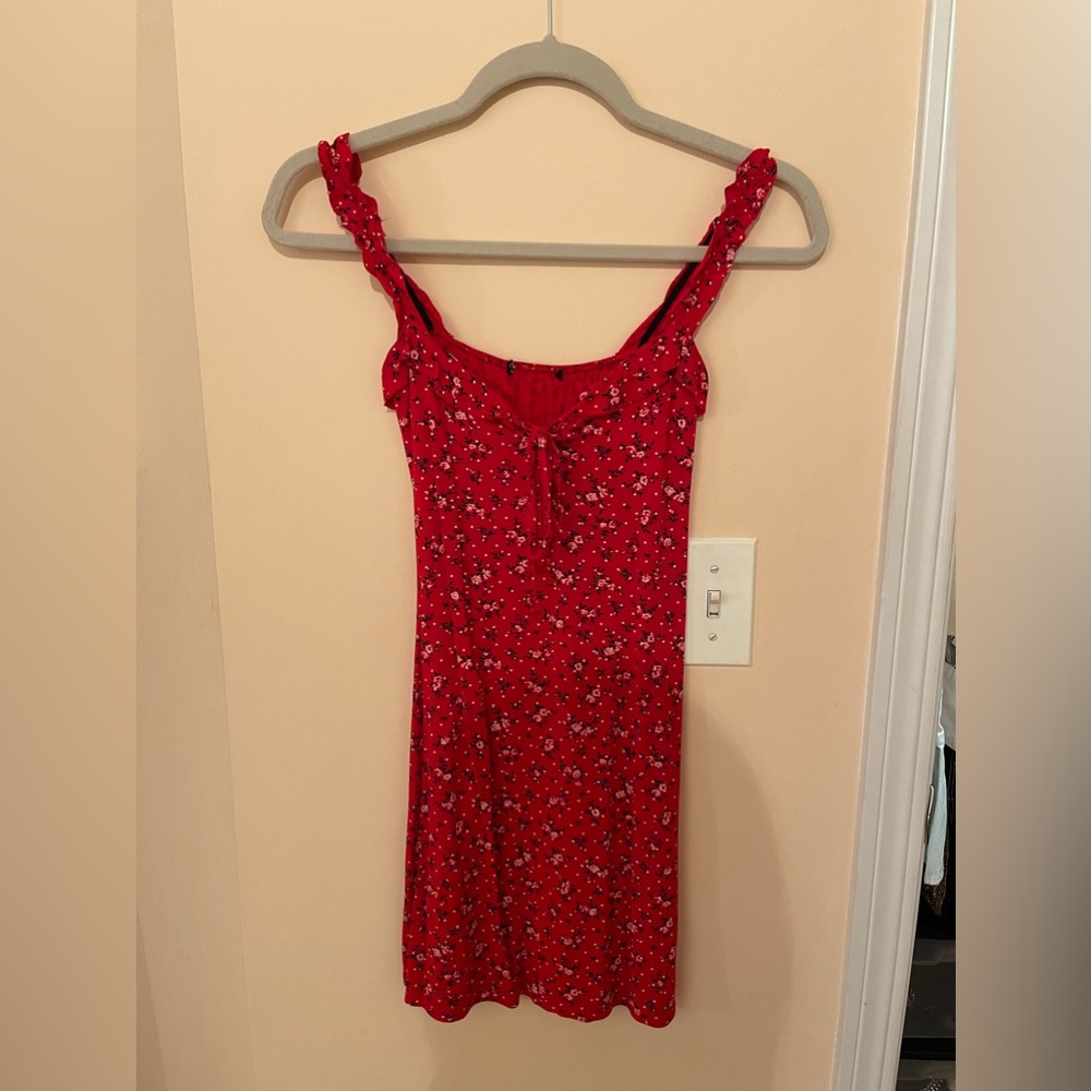 Red floral mini dress